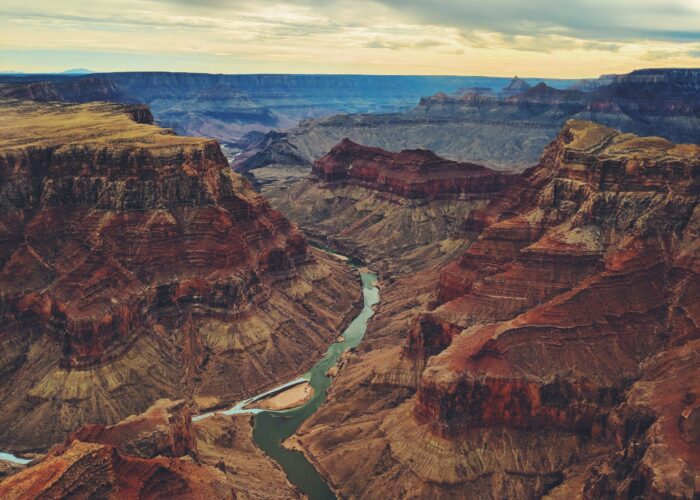 A view of the Grand Canyon with the Colorado River running through it