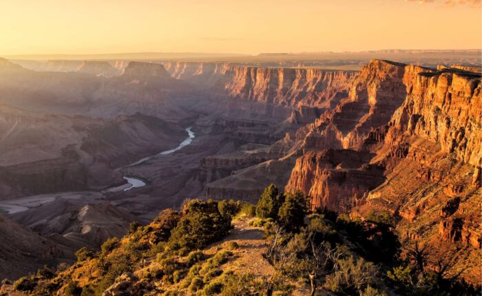 A view of the Grand Canyon at sunset