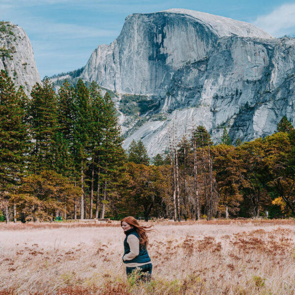 A woman enjoying a small group tour near Yosemite National Park, close to San Francisco.