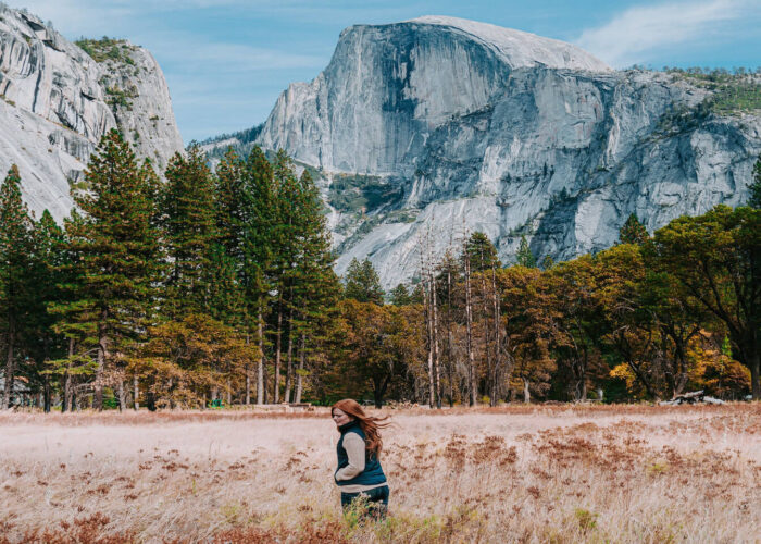 A woman enjoying a small group tour near Yosemite National Park, close to San Francisco.