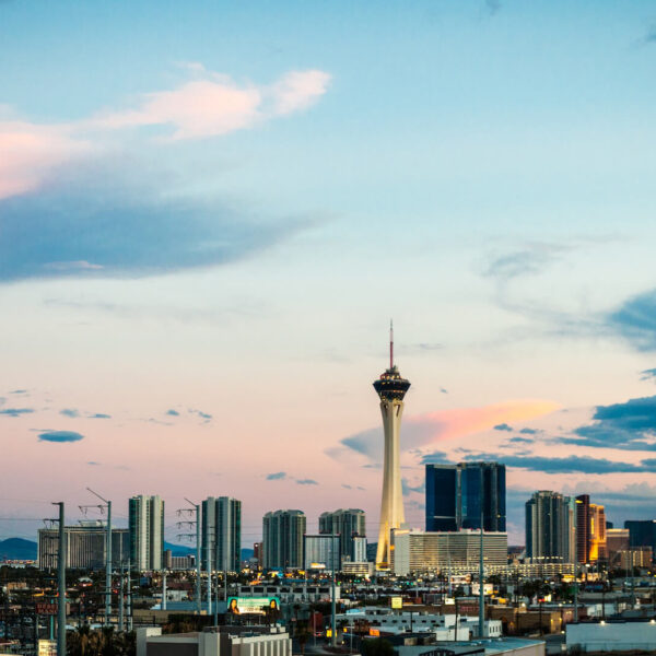 Las Vegas skyline with a picturesque dusk view.